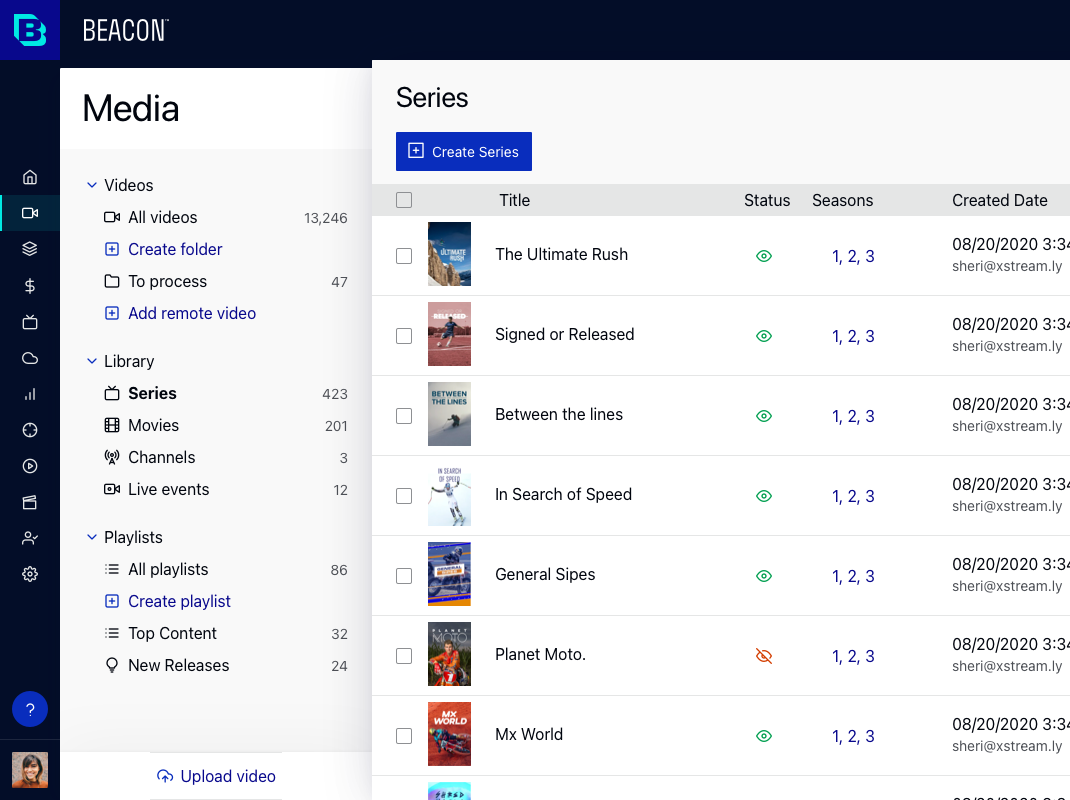 Design for the All Series screen in Beacon Studio