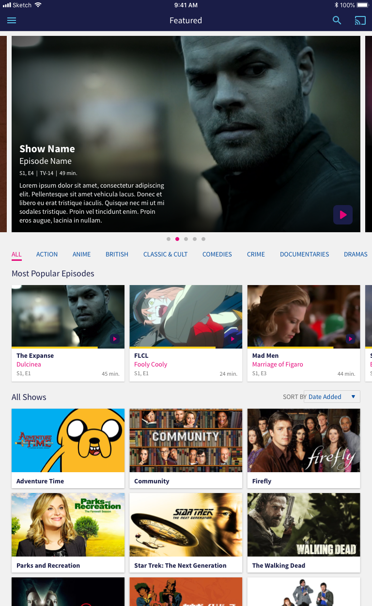 Browse screen on iPad portrait