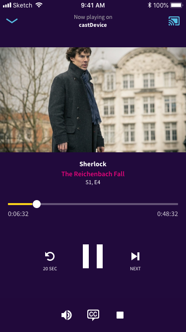 Expanded Chromecast Controller screen on iPhone