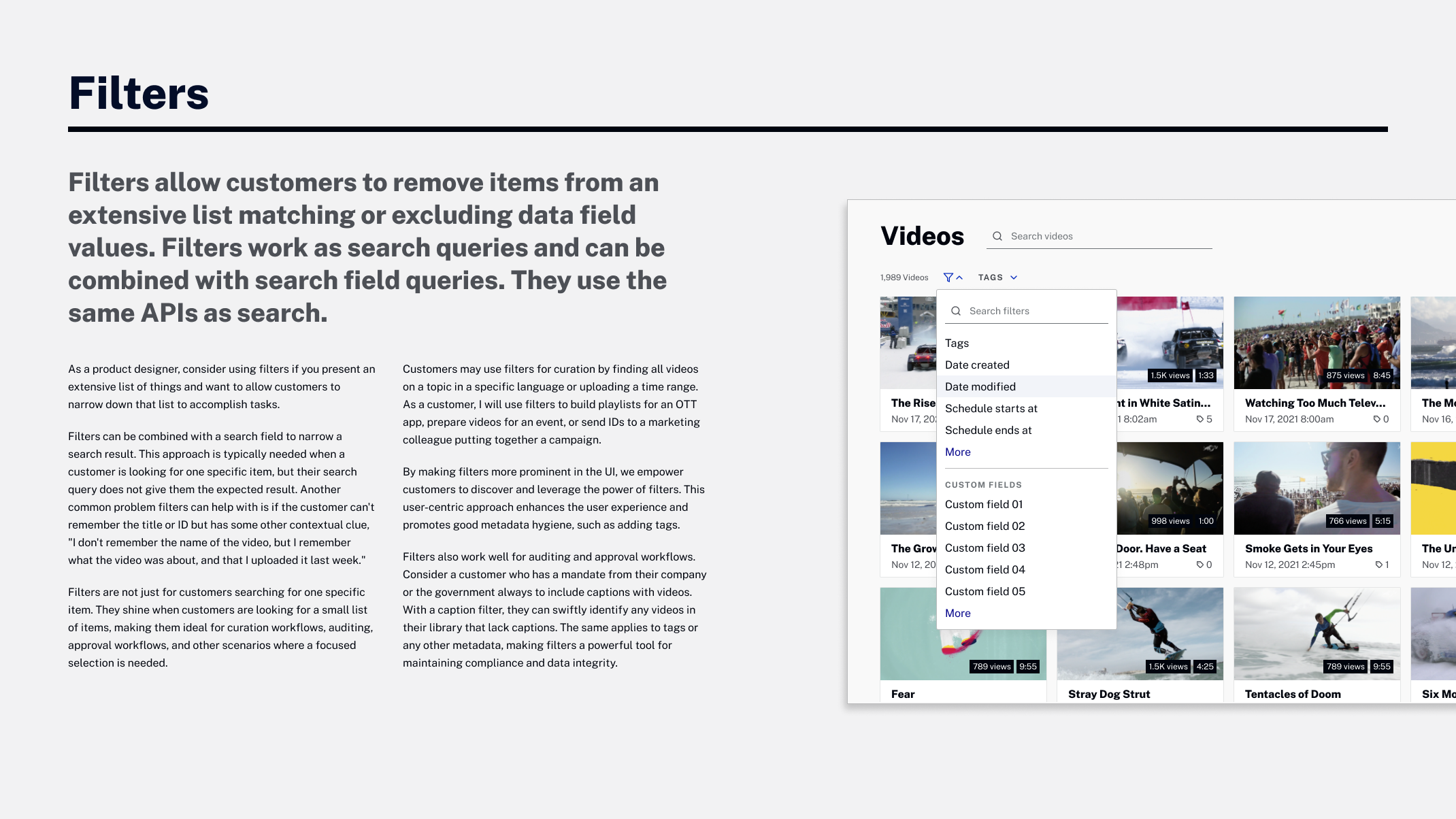 Filters overview in the Design System