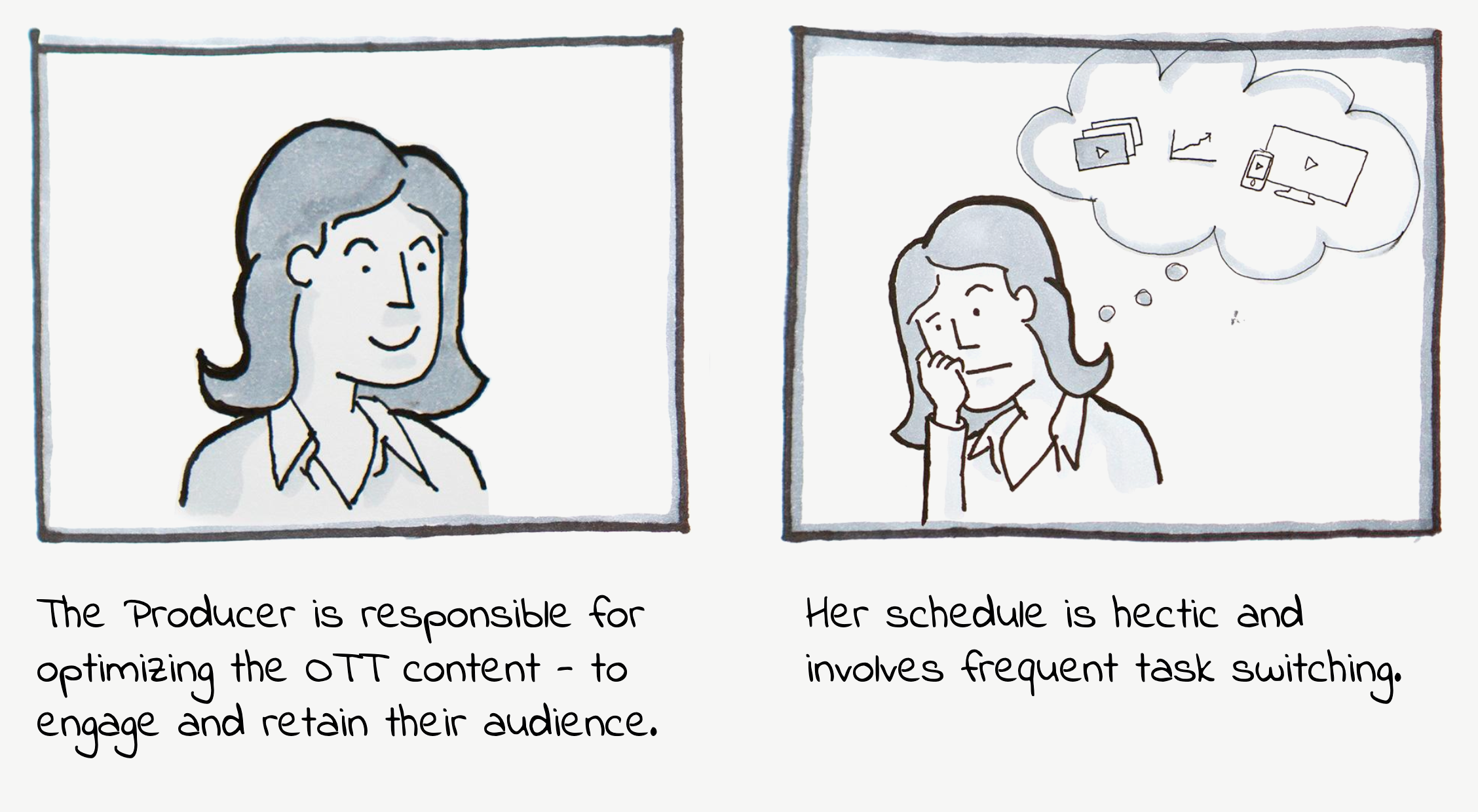 The Producer is responsible for optimizing the OTT content - to engage and retain their audience. Her schedule is hectic and involves frequent task switching.