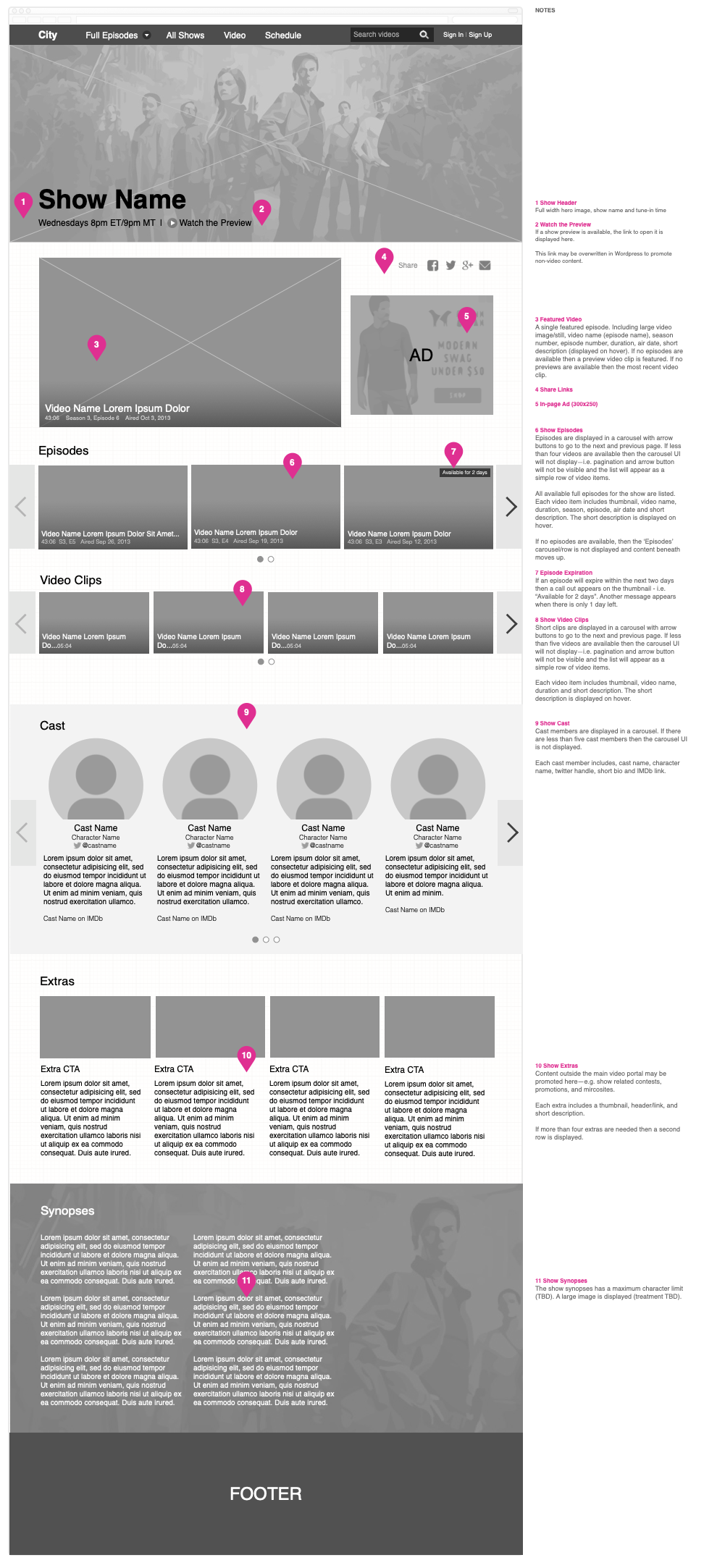 Wireframe for Show Page